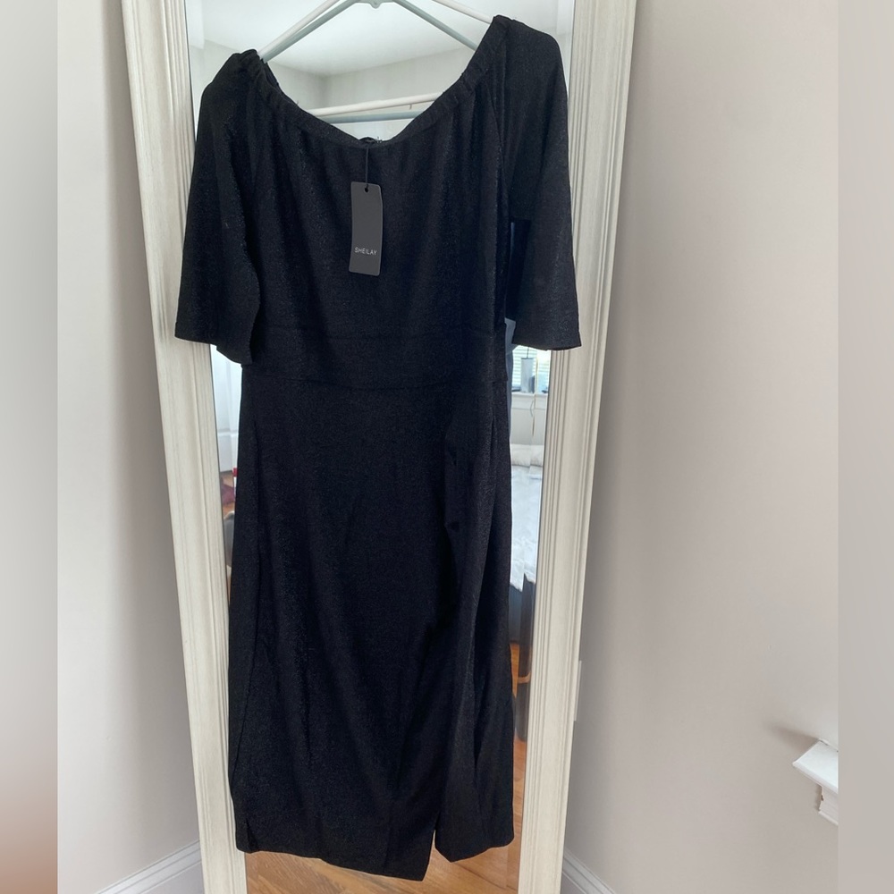 Off the shoulder sparkly black dress